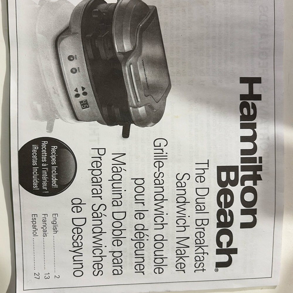 Hamilton beach dual breakfast sandwich maker